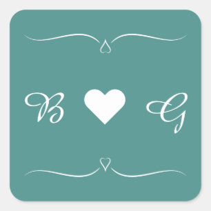 Elegantes Aquamarines Wedding Heart Monogram Lette Quadratischer Aufkleber