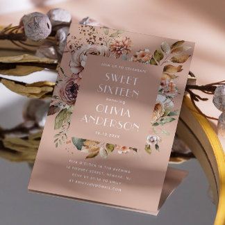 Elegantes Aquarell blass pink Süß 16 Einladung