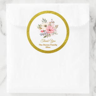 Elegantes Aquarell-Blumen-Dankeschön-Hochzeit Runder Aufkleber