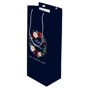 Elegantes Aquarell-BlumenKranz frohe Feiertage Geschenktüte Für Weinflaschen