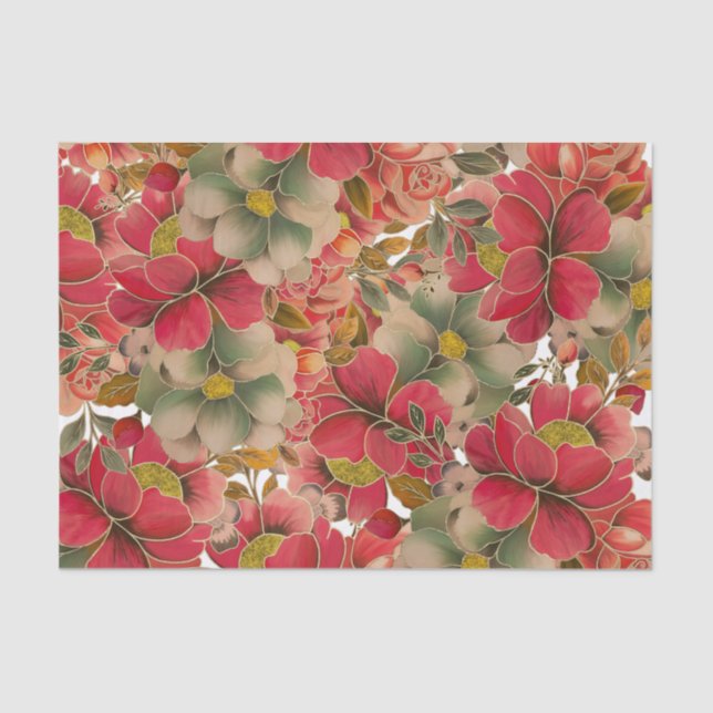 Elegantes Aquarell der roten Koralle grünes Seidenpapier (Vorderseite)