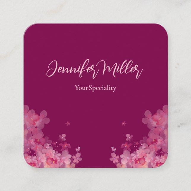 Elegantes Aquarell dunkelrosa Quadratische Visitenkarte (Vorderseite)