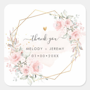 Elegantes Aquarell Dusty Blush Pink Vielen Dank Quadratischer Aufkleber