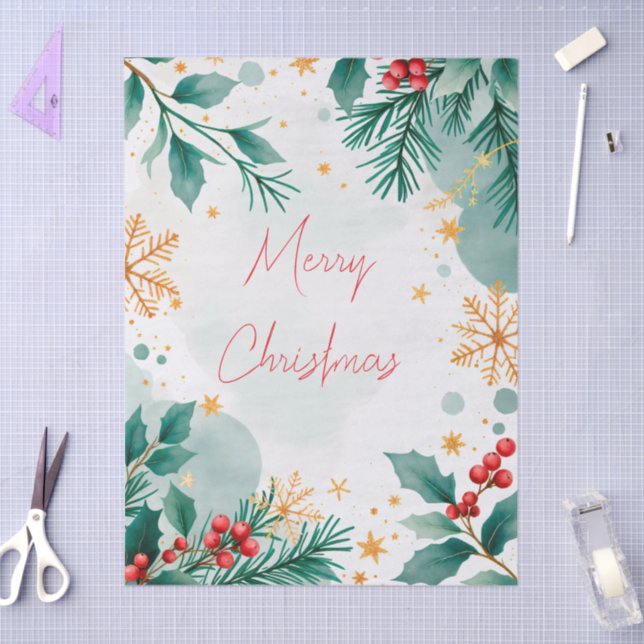 Elegantes Aquarell Frohe Weihnachtscreme Seidenpapier (Basteln)