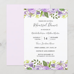 Elegantes Aquarell-Lila-Blumen-Probeessen Einladung