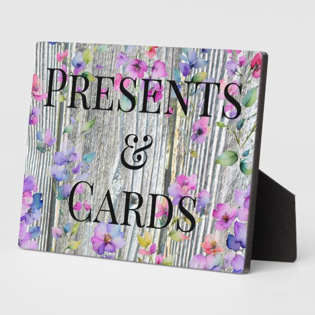 Elegantes Aquarell lila Wildblumen Barnwood Fotoplatte (Seite)