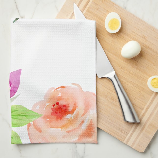 Elegantes Aquarell mit Blumen Handtuch (Viertel Falte)