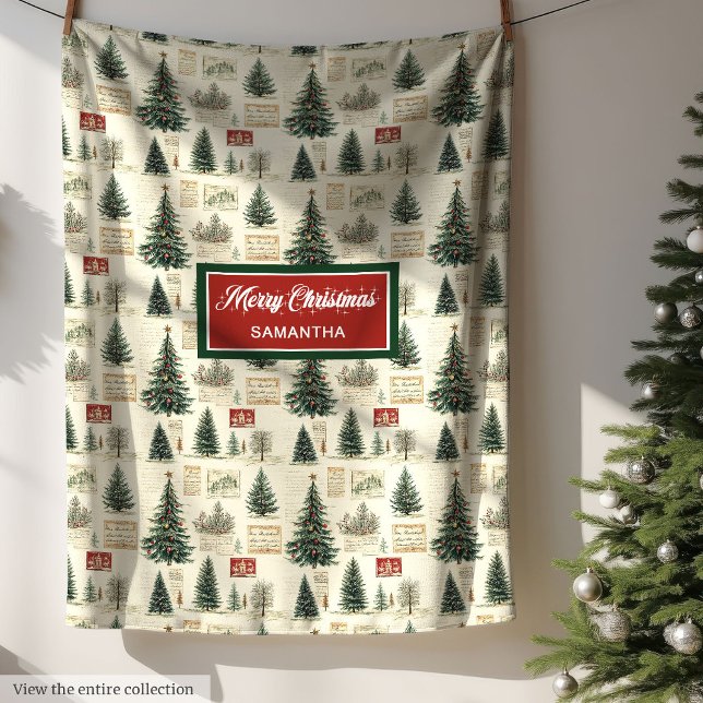 Elegantes Aquarell nostalgisches Weihnachtsgeschen Fleecedecke (Elegant watercolor nostalgic Christmas gift Fleece Blanket)