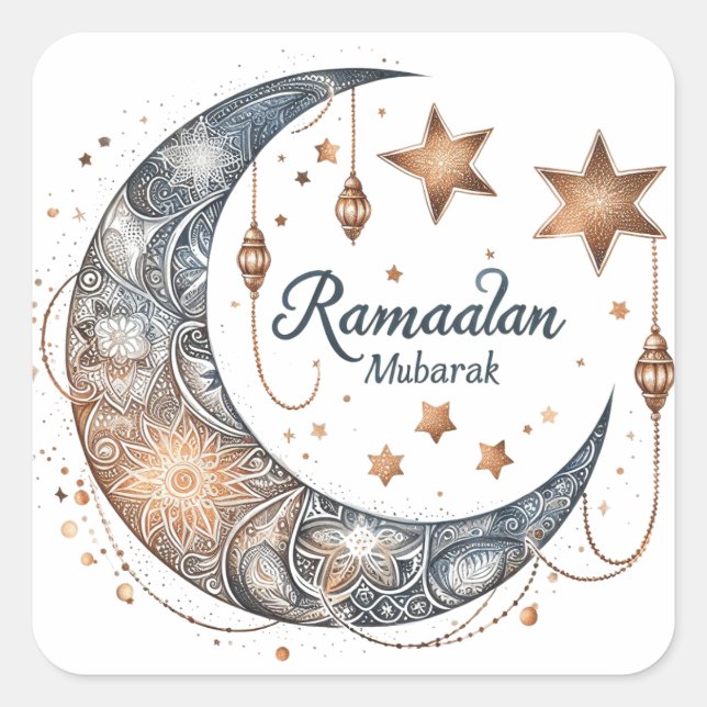 Elegantes Aquarell Ramadan Kareem Mubarak Quadratischer Aufkleber (Vorderseite)