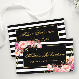 Elegantes Aquarell-Rosa-Blumengoldschwarzes Visitenkarte
