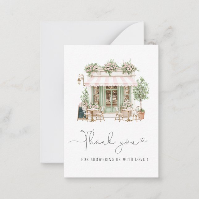 Elegantes Aquarell Rosa Bonjoor Bebe Baby Dusche Mitteilungskarte (Vorderseite)