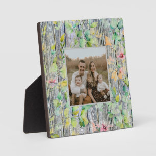 Elegantes Aquarell Rosa Wildblumen Barnwood Fotoplatte