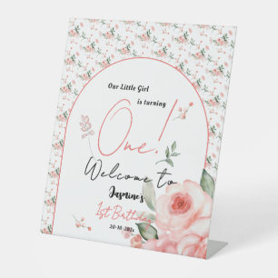 Elegantes Aquarell-Rosen-Mädchen zur 1. Geburtstag Sockelschild