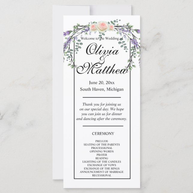 Elegantes Aquarell Rosenrosen Lavendelgras (Vorderseite)