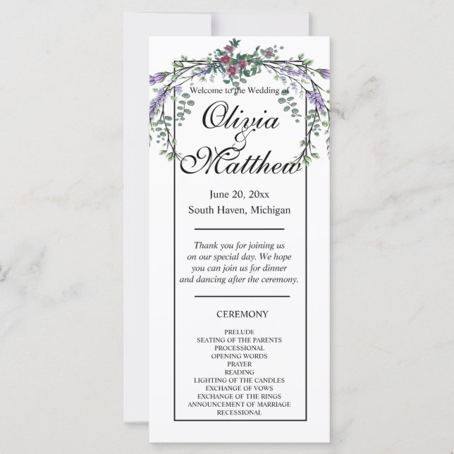 Elegantes Aquarell Rosenrosen Lavendelgras (Vorderseite)