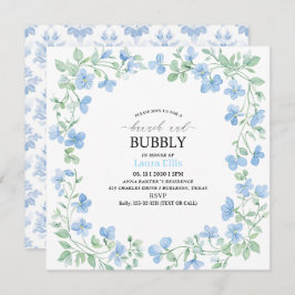 Elegantes Aquarellblau Blumen Brunch und Bubbl Einladung
