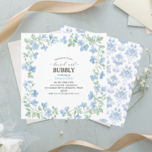 Elegantes Aquarellblau Blumen Brunch und Bubbl Einladung