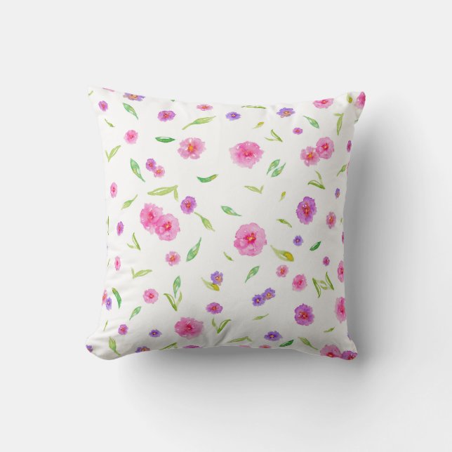 Elegantes Aquarellblumen - Handgemalt Kissen (Vorderseite)