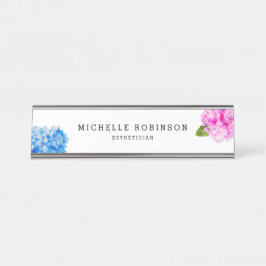 Elegantes AquarellblumenHydrangea Schreibtischnamensplakette