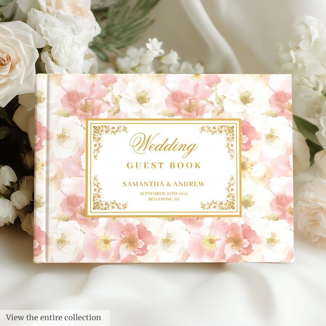 Elegantes Aquarellbuch Gästebuch (Elegant watercolor blush gold wedding guest book)