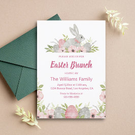 Elegantes Aquareller Ostergebiss Rosa Blumenbrunch Einladung