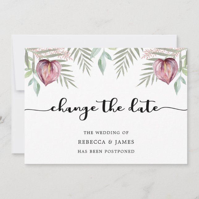 Elegantes Aquarellfarben-Anthurium verändert die D Save The Date (Vorderseite)