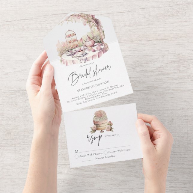 Elegantes Aquarellgarten Brautparty UAwg All In One Einladung (Abreißen)