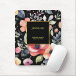 Elegantes Aquarellgold Blume beruflich Mousepad<br><div class="desc">Elegante Aquarellfarben Blume schwarzes goldenes berufliches Mauspad. Sie können Ihren eigenen Namen und Text an der Vorderseite hinzufügen,  um zu personalisieren.</div>
