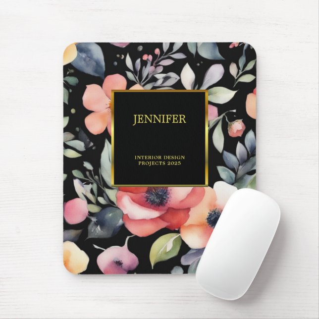 Elegantes Aquarellgold Blume beruflich Mousepad (Mit Mouse)