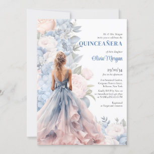 Elegantes Aquarellkleid in Rosa und Blau Einladung