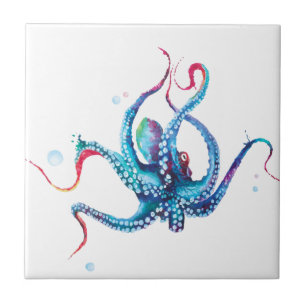 Elegantes Aquarellon Octopus Keramik Tile Fliese