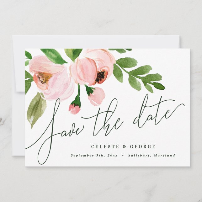 Elegantes Aquarellpink Save the Date (Vorderseite)