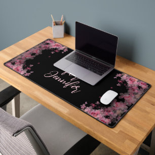 Elegantes Aquarellschwarz magnolia blühend Schreibtischunterlage