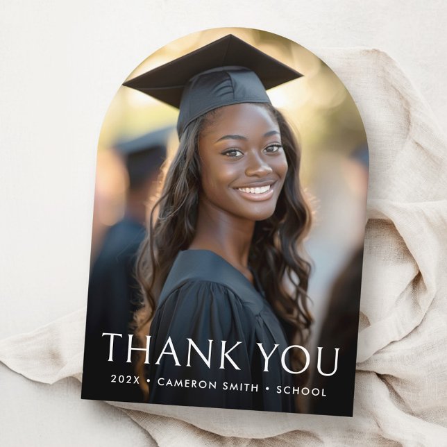 Elegantes arch Abschluss Foto Danke Karte (Elegant arch graduation photo Thank you card)