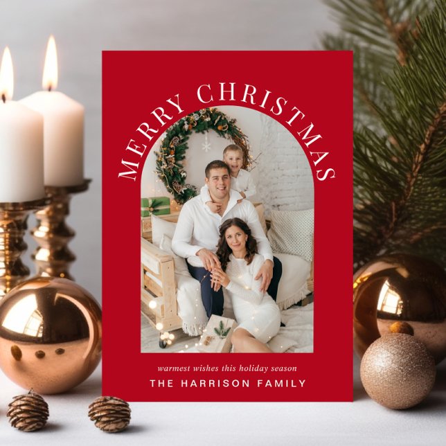 Elegantes Arch Foto Frohe Weihnachten Rot (Share the love and warmth of the season with an elegant arch photo Christmas card)