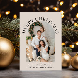 Elegantes Arch Foto Frohe Weihnachts Taupe Feiertagskarte