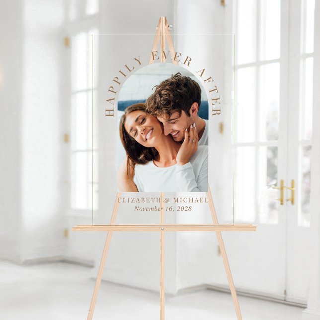 Elegantes Arch Foto Goldene Hochzeit Willkommen Acrylschild (Von Creator hochgeladen)