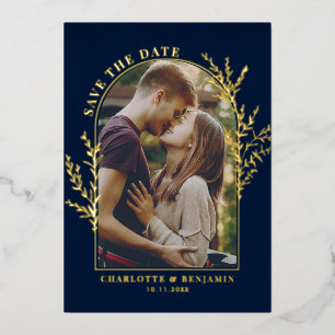 Elegantes Arch-Foto Hochzeit Sichern Sie das Datum Folieneinladung