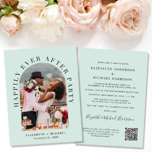 Elegantes Arch Foto QR Code Mint Hochzeitsempfang Einladung