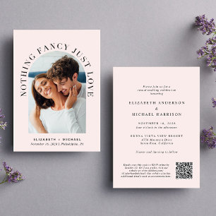 Elegantes Arch Foto QR Code Rosa Lässige Hochzeit Einladung