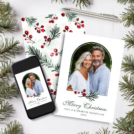 Elegantes Arch Winter Greenerie Foto Feiertagskarte