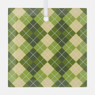 Elegantes Argyle-Muster in Grün und Gelb Diamant Ornament Aus Glas