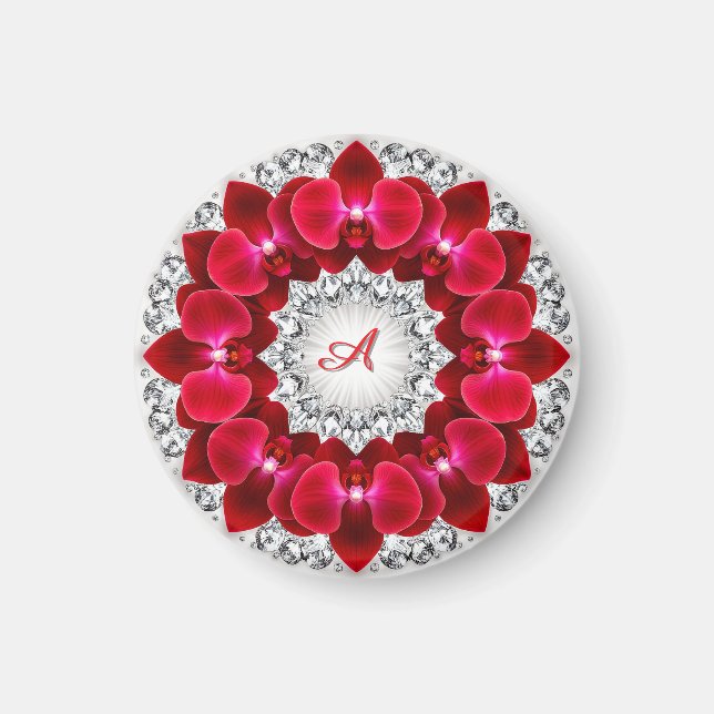 Elegantes Arrangement mit Roten Orchideen Magnet (Vorne)