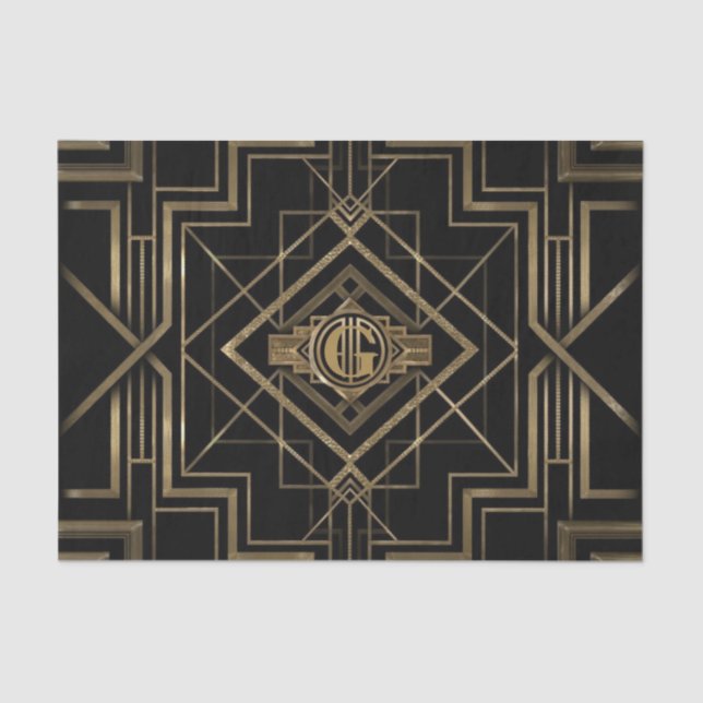 Elegantes Art Deco 1920er Black & Gold Tissue Pape Seidenpapier (Vorderseite)