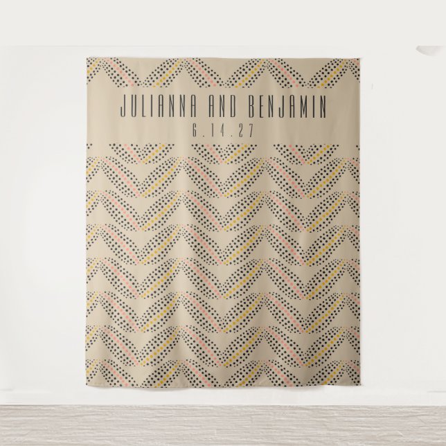 Elegantes Art Deco Beige Hochzeit Foto Hintergrund Wandteppich (Vorderseite)