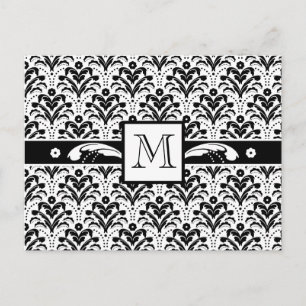 Elegantes Art Deco Blumen-Damaskus-Einzelmonogramm Postkarte