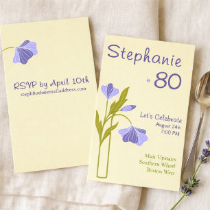Elegantes Art Deco Blumig Lavendel 80. Geburtstag  Einladung
