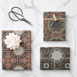 Elegantes Art Deco Earth Tones Vintages Muster Set Geschenkpapier Set