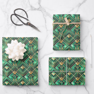 Elegantes Art Deco-Fliesenmuster-Party Geschenkpapier Set