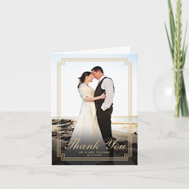 Elegantes Art Deco Frame Vertikales Foto Dankeskarte (Vorderseite)